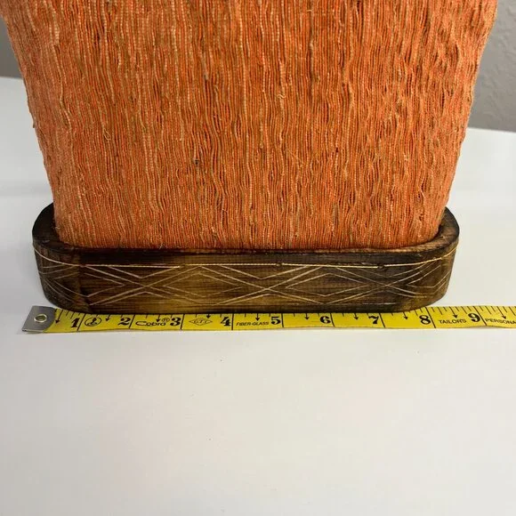 Orange Brown Natural Woven Wood Purse Tote Shoulder Bag Zip Closure - Picture 13 of 16